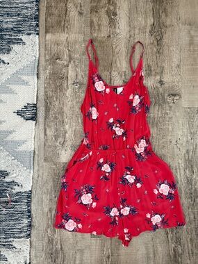 Red Floral Spaghetti-Strap Romper